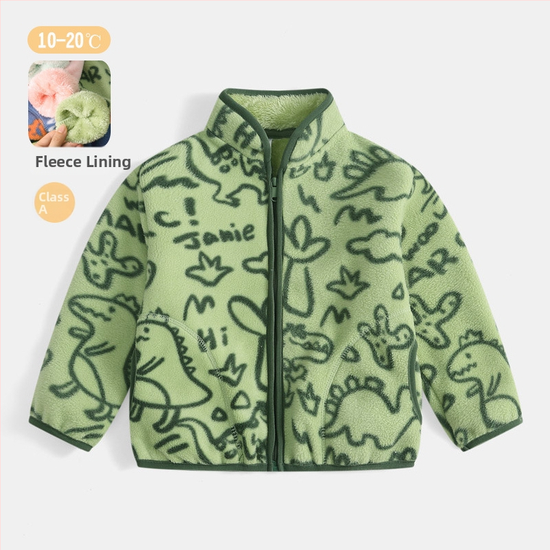 Bērnu flīsa jaka ar karikatūru apdruku, flīšu odai, rāvējslēdzējs, stāvošs apkaklis, garas piedurknes, īss siluets