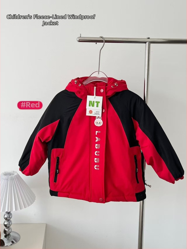 Ziemas jaka meitenēm ar kapuci, bieza flisa odere, ārējā materiāla trušu kažokāds, korejiešu stilā krāsu bloku dizains, ūdensizturīga un pret vēju, piemērota vecumam 7–12 gadiem