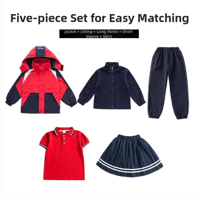 Trīsdaļīgs skolas uniformas komplekts rudens-ziemas sezonai, sporta stila, universāls bērniem no 8 gadu vecuma, rāvējslēdzēja aizdare ar noņemamu kapuci