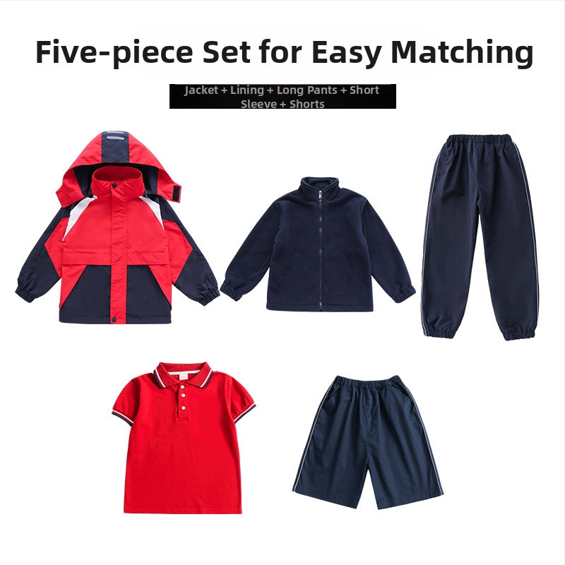 Trīsdaļīgs skolas uniformas komplekts rudens-ziemas sezonai, sporta stila, universāls bērniem no 8 gadu vecuma, rāvējslēdzēja aizdare ar noņemamu kapuci