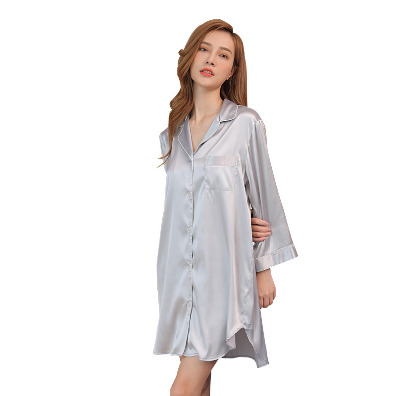 Нощница за лято с дълги ръкави, сатен-шифон, 97% полиестер, тънък плат