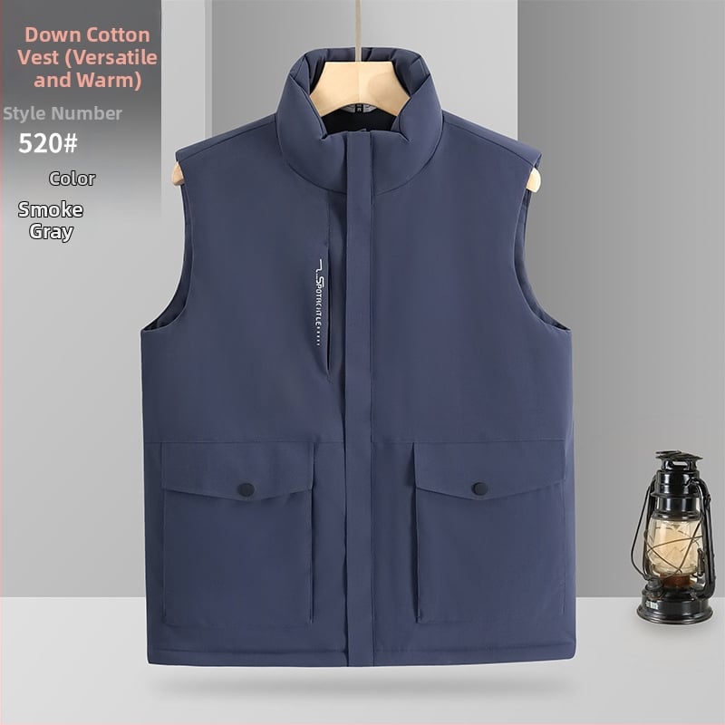 Kokvilnas darba veste ar japāņu stila darba apģērbu, brīvās piegriezums, stāvošs kakls, rāvējslēdzējs, poliestera odere; audums: 150D mehāniski elastīgs kompozīts balts plēves slānis un 180 g ultraskaņas down cotton; piemērots ikdienas valkāšanai