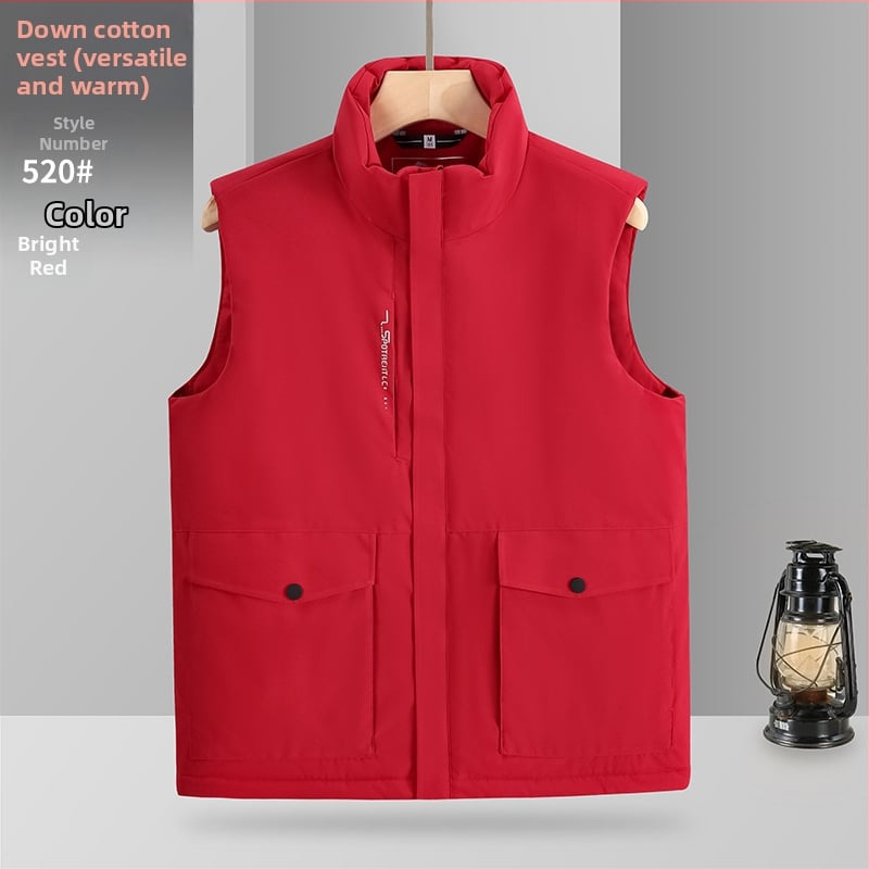 Kokvilnas darba veste ar japāņu stila darba apģērbu, brīvās piegriezums, stāvošs kakls, rāvējslēdzējs, poliestera odere; audums: 150D mehāniski elastīgs kompozīts balts plēves slānis un 180 g ultraskaņas down cotton; piemērots ikdienas valkāšanai