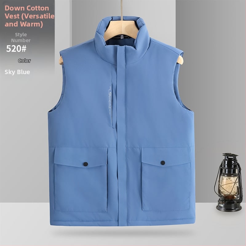 Kokvilnas darba veste ar japāņu stila darba apģērbu, brīvās piegriezums, stāvošs kakls, rāvējslēdzējs, poliestera odere; audums: 150D mehāniski elastīgs kompozīts balts plēves slānis un 180 g ultraskaņas down cotton; piemērots ikdienas valkāšanai