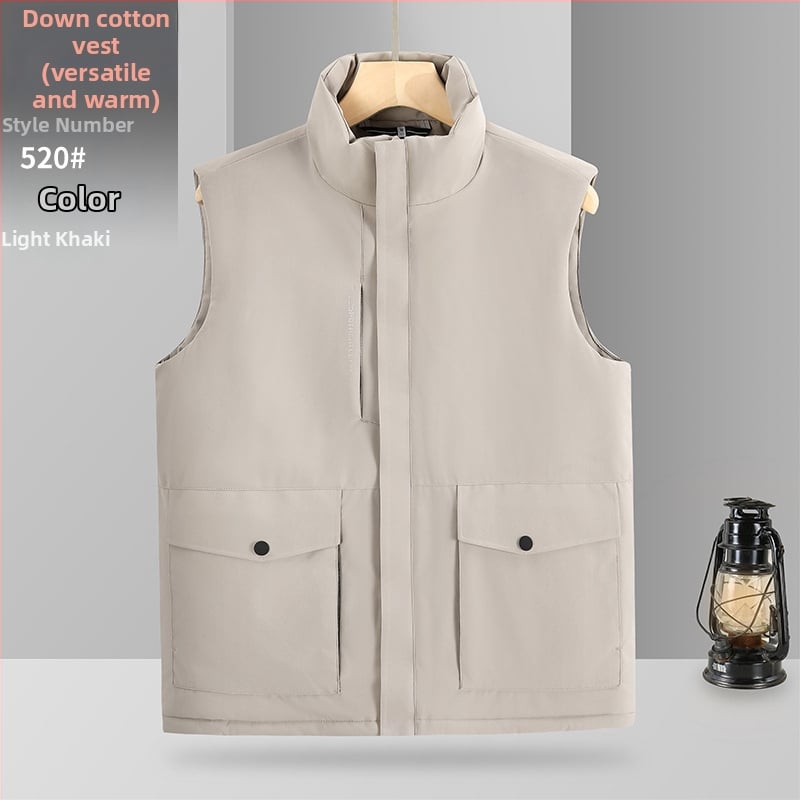 Kokvilnas darba veste ar japāņu stila darba apģērbu, brīvās piegriezums, stāvošs kakls, rāvējslēdzējs, poliestera odere; audums: 150D mehāniski elastīgs kompozīts balts plēves slānis un 180 g ultraskaņas down cotton; piemērots ikdienas valkāšanai