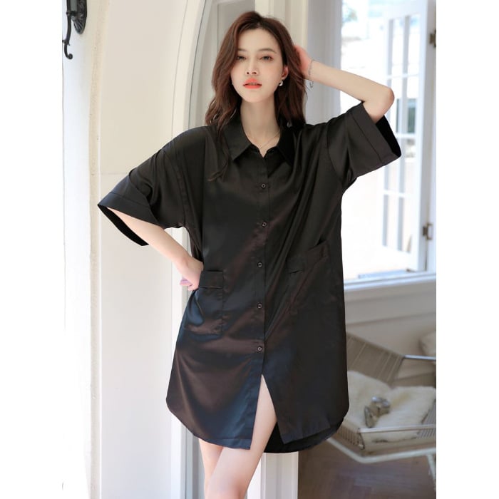 Еднопарче пижамна рокля с дълъг ръкав, стил Фея, имитационна коприна, 90–95% полиестер, средна дължина на полата