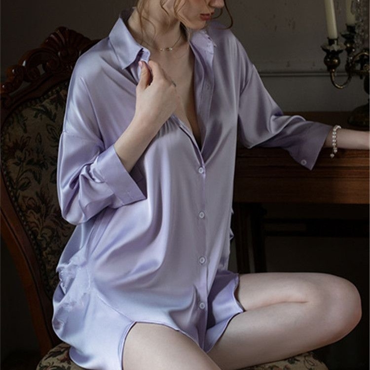 Еднопарче пижамна рокля с дълъг ръкав, стил Фея, имитационна коприна, 90–95% полиестер, средна дължина на полата