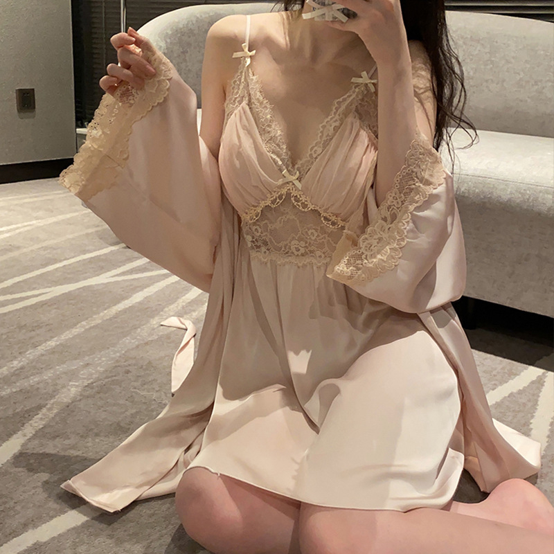 Γυναικείο νυχτικό Ice Silk, sling στυλ, V-λαιμός, κοντή φούστα, ρούχα ύπνου