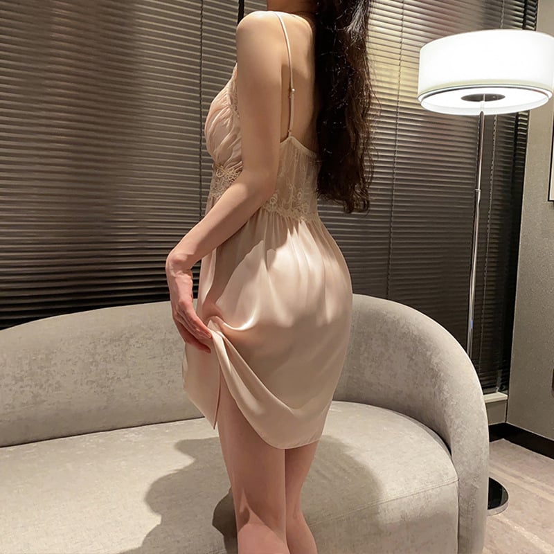 Γυναικείο νυχτικό Ice Silk, sling στυλ, V-λαιμός, κοντή φούστα, ρούχα ύπνου