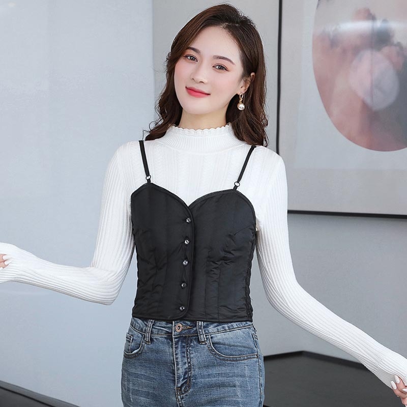 Sieviešu dūnu veste, šaurs piegriezums, balta pīļu dūnu pildījums 81–85%, īss garums 40–50 cm, poliesteršķiedra