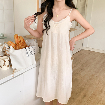 Cloud Cotton νυχτικό χωρίς μανίκια με στρογγυλή λαιμόκοψη, μακριά φούστα, ελαφριά ενδυμασία για χαλάρωση στο σπίτι