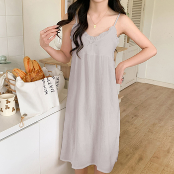 Cloud Cotton νυχτικό χωρίς μανίκια με στρογγυλή λαιμόκοψη, μακριά φούστα, ελαφριά ενδυμασία για χαλάρωση στο σπίτι