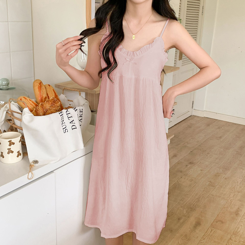 Cloud Cotton νυχτικό χωρίς μανίκια με στρογγυλή λαιμόκοψη, μακριά φούστα, ελαφριά ενδυμασία για χαλάρωση στο σπίτι