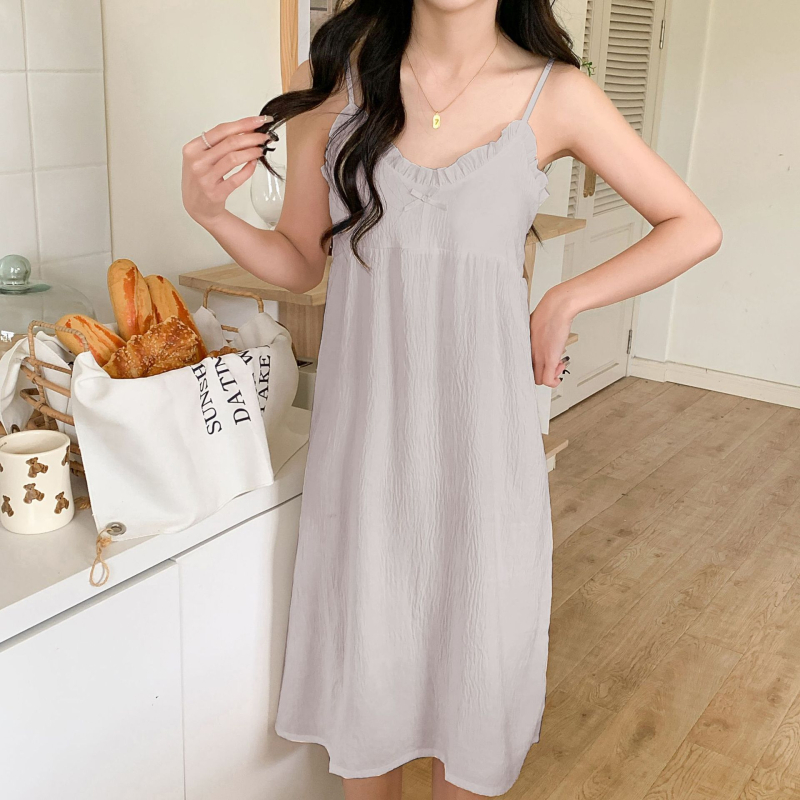 Cloud Cotton νυχτικό χωρίς μανίκια με στρογγυλή λαιμόκοψη, μακριά φούστα, ελαφριά ενδυμασία για χαλάρωση στο σπίτι