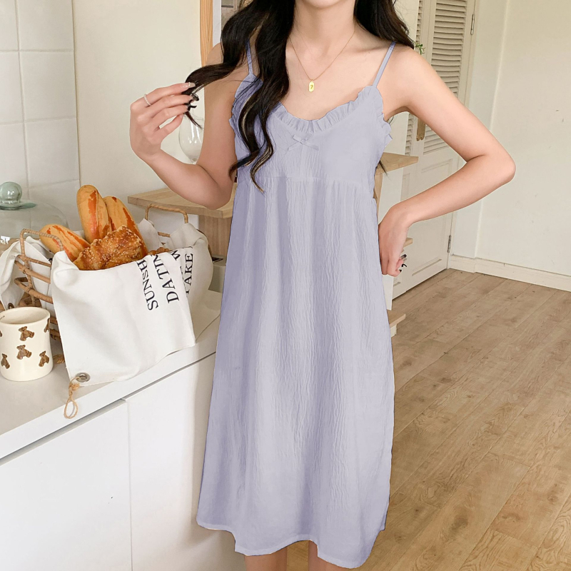 Cloud Cotton νυχτικό χωρίς μανίκια με στρογγυλή λαιμόκοψη, μακριά φούστα, ελαφριά ενδυμασία για χαλάρωση στο σπίτι