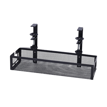 Kabeļu organizētājs zem galda – bez urbšanas, regulējam, pārvietojams, dzelzs malas galda uzglabāšanas plaukts (Dzelzs • 1 līmenis • Uzstādīšana uz galda)