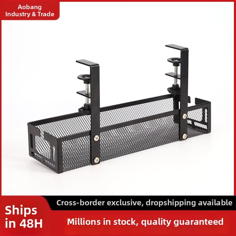 Kabeļu organizētājs zem galda – bez urbšanas, regulējam, pārvietojams, dzelzs malas galda uzglabāšanas plaukts (Dzelzs • 1 līmenis • Uzstādīšana uz galda)