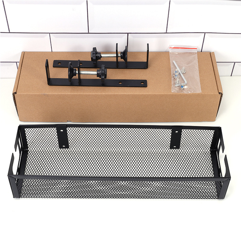 Kabeļu organizētājs zem galda – bez urbšanas, regulējam, pārvietojams, dzelzs malas galda uzglabāšanas plaukts (Dzelzs • 1 līmenis • Uzstādīšana uz galda)