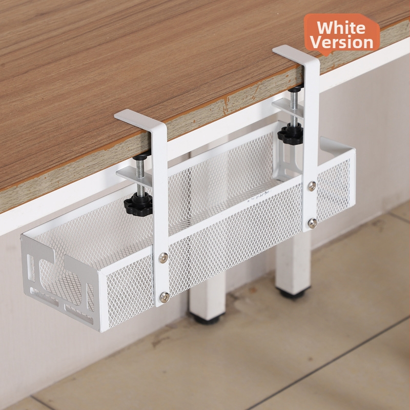 Kabeļu organizētājs zem galda – bez urbšanas, regulējam, pārvietojams, dzelzs malas galda uzglabāšanas plaukts (Dzelzs • 1 līmenis • Uzstādīšana uz galda)