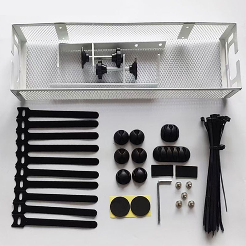 Kabeļu organizētājs zem galda – bez urbšanas, regulējam, pārvietojams, dzelzs malas galda uzglabāšanas plaukts (Dzelzs • 1 līmenis • Uzstādīšana uz galda)