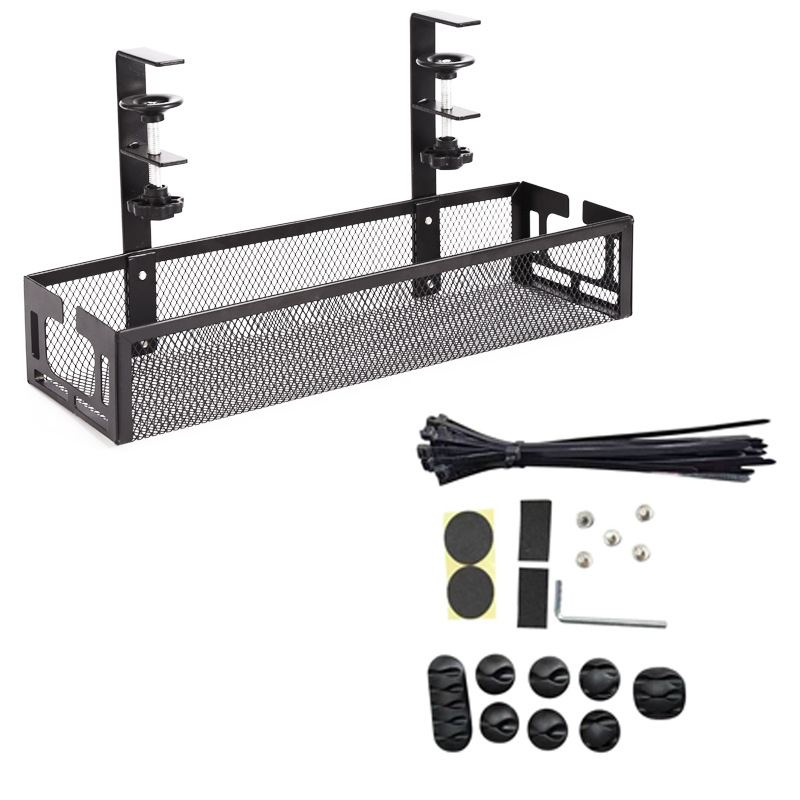 Kabeļu organizētājs zem galda – bez urbšanas, regulējam, pārvietojams, dzelzs malas galda uzglabāšanas plaukts (Dzelzs • 1 līmenis • Uzstādīšana uz galda)