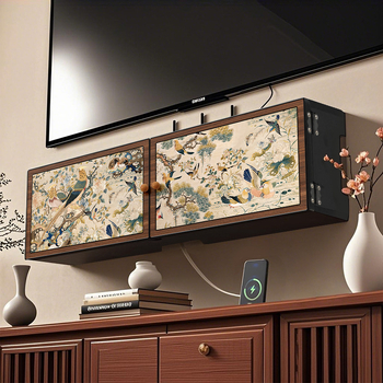 Sienas uzstādājamais bezvadu maršrutētāja uzglabāšanas kastīte ar ziedu un putnu dekoru, uzstādīšana bez urbšanas, slēgtais kabelu skapis, 6 nodalījumi