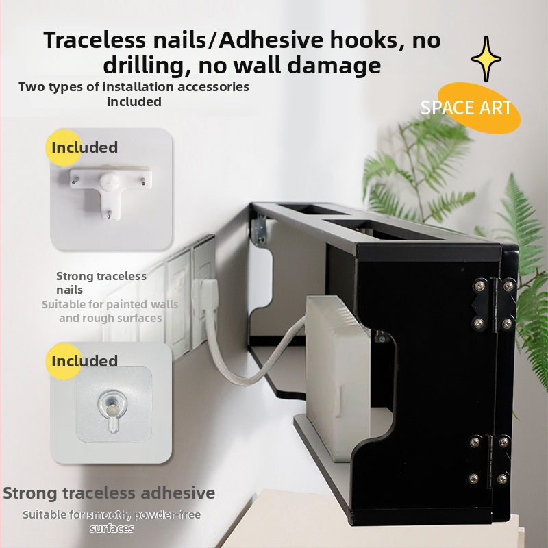 Sienas uzstādājamais bezvadu maršrutētāja uzglabāšanas kastīte ar ziedu un putnu dekoru, uzstādīšana bez urbšanas, slēgtais kabelu skapis, 6 nodalījumi