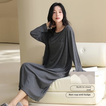 Νυχτερινό φόρεμα πουλόβερ με ενσωματωμένες επενδύσεις στήθους, μακριά μανίκια, στρογγυλός γιακάς, ανάμειξη βισκόζη-πολυεστέρα-ελαστάνη, μεσαίου βάρους