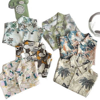 Kunpeng Beile Bērnu īsām piedurknēm krekliņa komplekts ar lakentu apkakli, no mīkstā apstrādes poliestera 95% + elastāna 5%, vecuma grupai 3–8 gadi, raksti: dzīvnieki, svītras, režģis, karikatūras, Pavasaris-Vasaras 2024