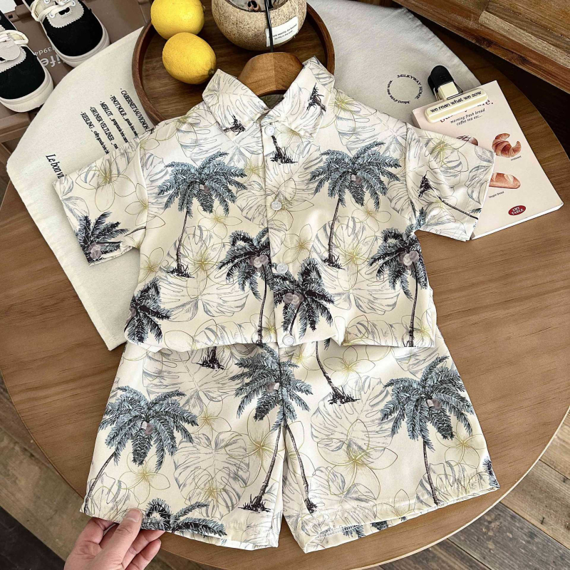 Kunpeng Beile Bērnu īsām piedurknēm krekliņa komplekts ar lakentu apkakli, no mīkstā apstrādes poliestera 95% + elastāna 5%, vecuma grupai 3–8 gadi, raksti: dzīvnieki, svītras, režģis, karikatūras, Pavasaris-Vasaras 2024