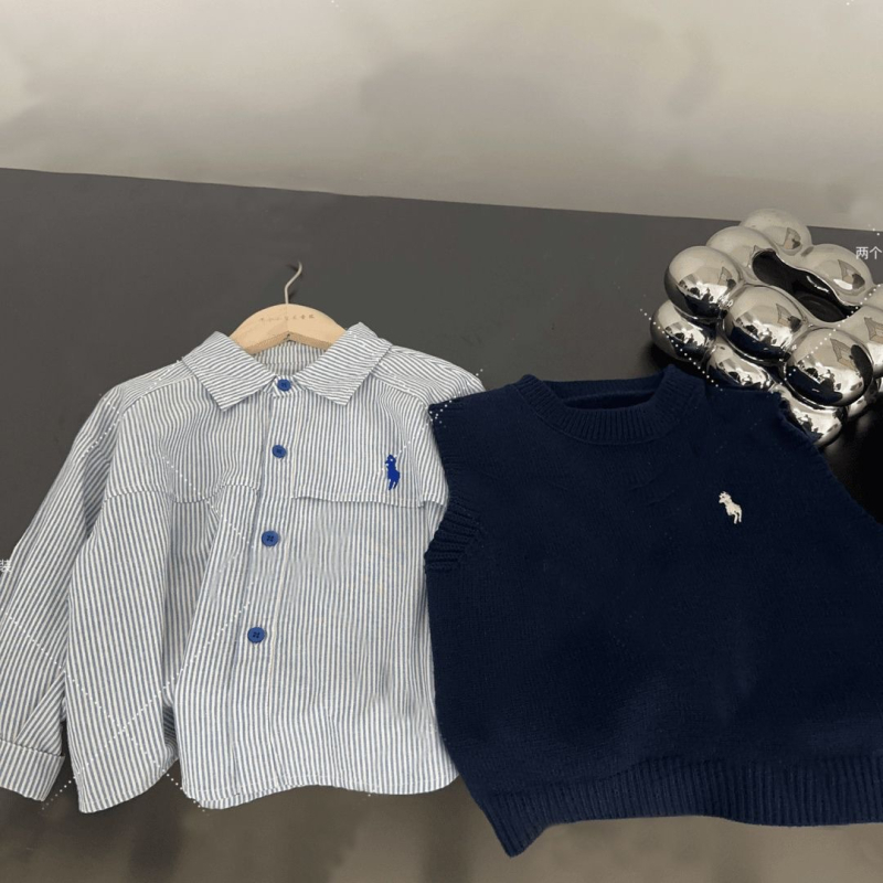 Zēnu vestes un krekli komplekts korejiešu stilā, svītrainas, kokvilna 95%, vecums 3–8 gadi