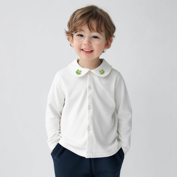 Bērnu garām piedurknēm krekls ar turn-down kaklu, 100% kokvilna, vecums 1-3 gadi, pavasaris un rudens, daudzfunkcionāls pamata tops