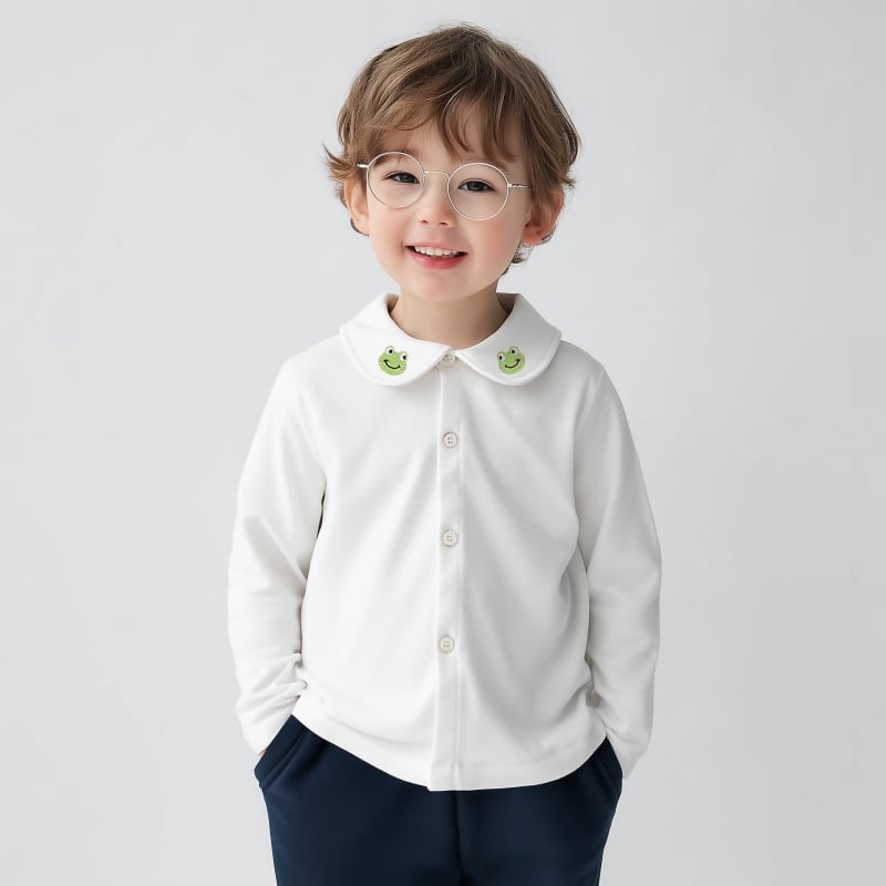 Bērnu garām piedurknēm krekls ar turn-down kaklu, 100% kokvilna, vecums 1-3 gadi, pavasaris un rudens, daudzfunkcionāls pamata tops