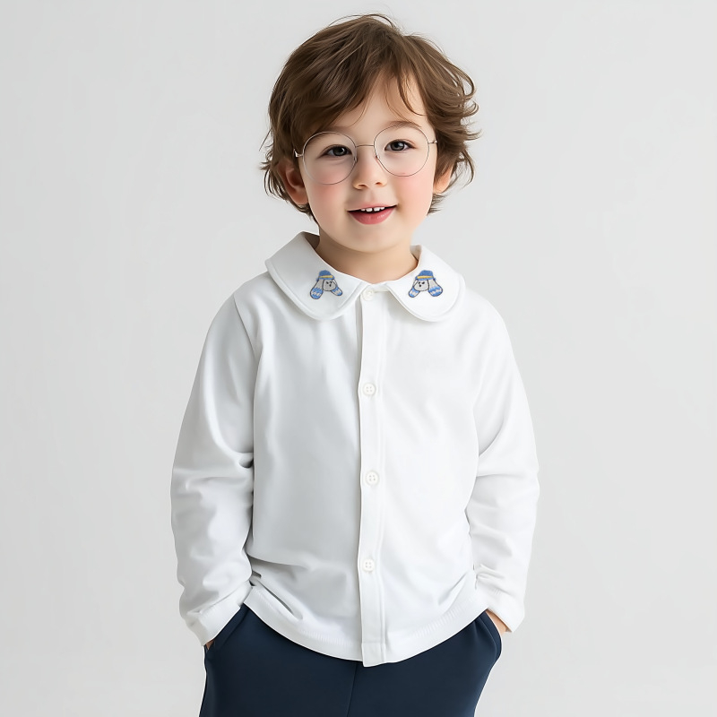 Bērnu garām piedurknēm krekls ar turn-down kaklu, 100% kokvilna, vecums 1-3 gadi, pavasaris un rudens, daudzfunkcionāls pamata tops