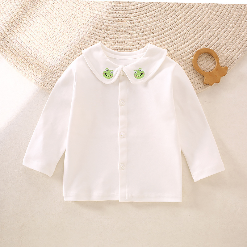 Bērnu garām piedurknēm krekls ar turn-down kaklu, 100% kokvilna, vecums 1-3 gadi, pavasaris un rudens, daudzfunkcionāls pamata tops