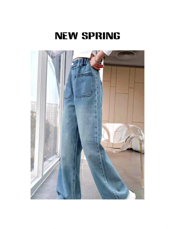 Meiteņu džinsi, ikdienas stilā, 79% kokvilna, vidēji augsts jostas līmenis, bērniem no 8 gadu vecuma