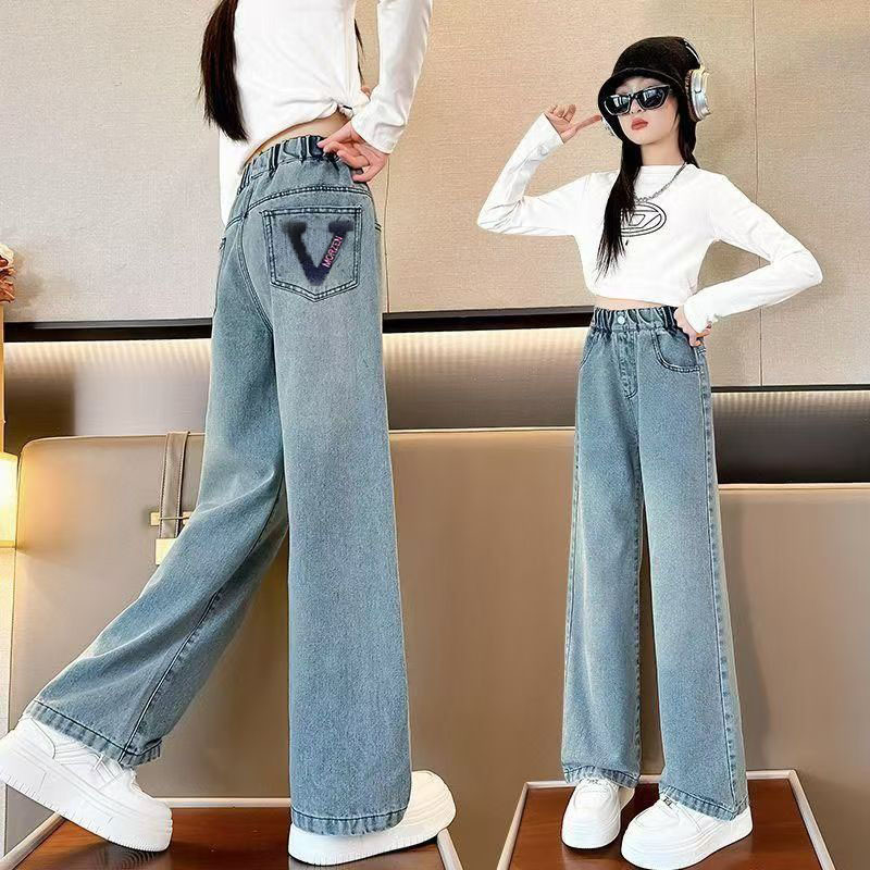 Meiteņu džinsi, ikdienas stilā, 79% kokvilna, vidēji augsts jostas līmenis, bērniem no 8 gadu vecuma