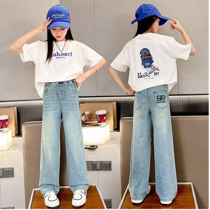 Meiteņu džinsi, ikdienas stilā, 79% kokvilna, vidēji augsts jostas līmenis, bērniem no 8 gadu vecuma