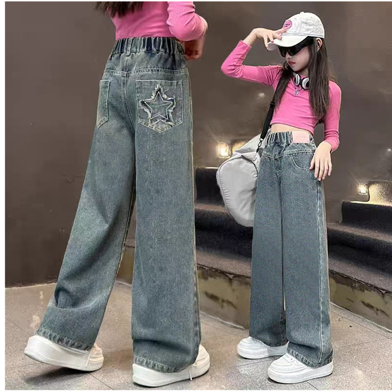 Meiteņu džinsi, ikdienas stilā, 79% kokvilna, vidēji augsts jostas līmenis, bērniem no 8 gadu vecuma