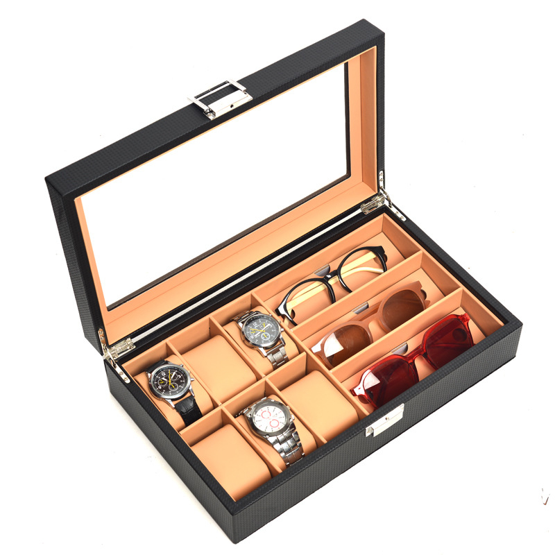 Cutie din lemn pentru ceasuri și ochelari, cu model împletit și 3/6/12 compartimente