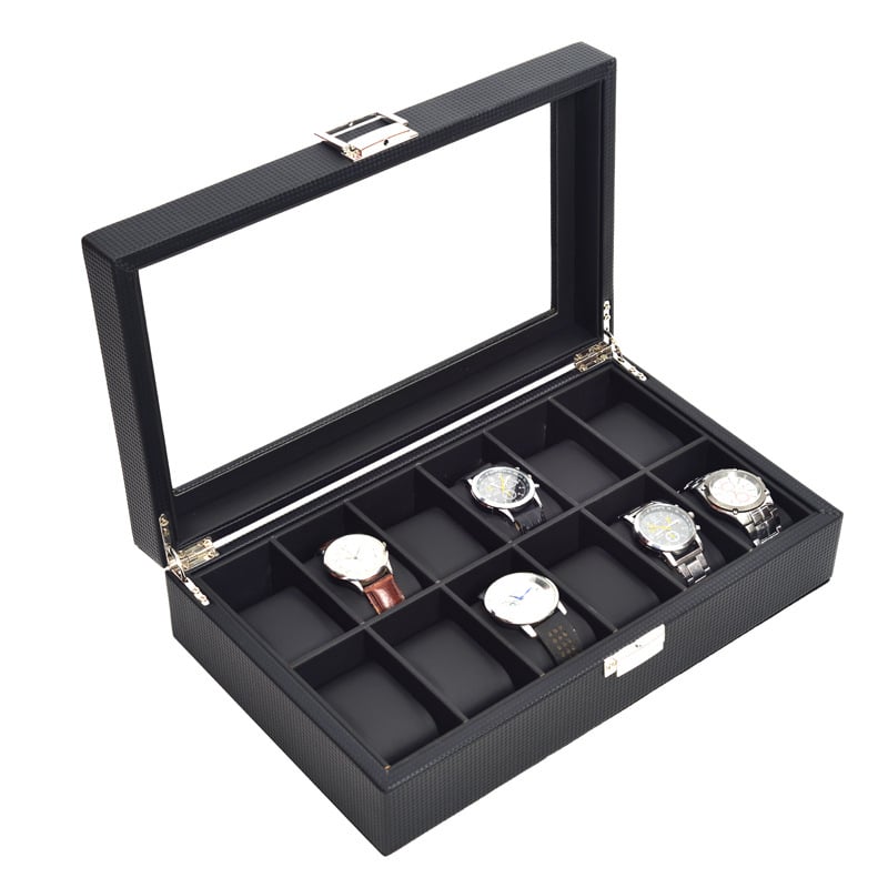 Cutie din lemn pentru ceasuri și ochelari, cu model împletit și 3/6/12 compartimente