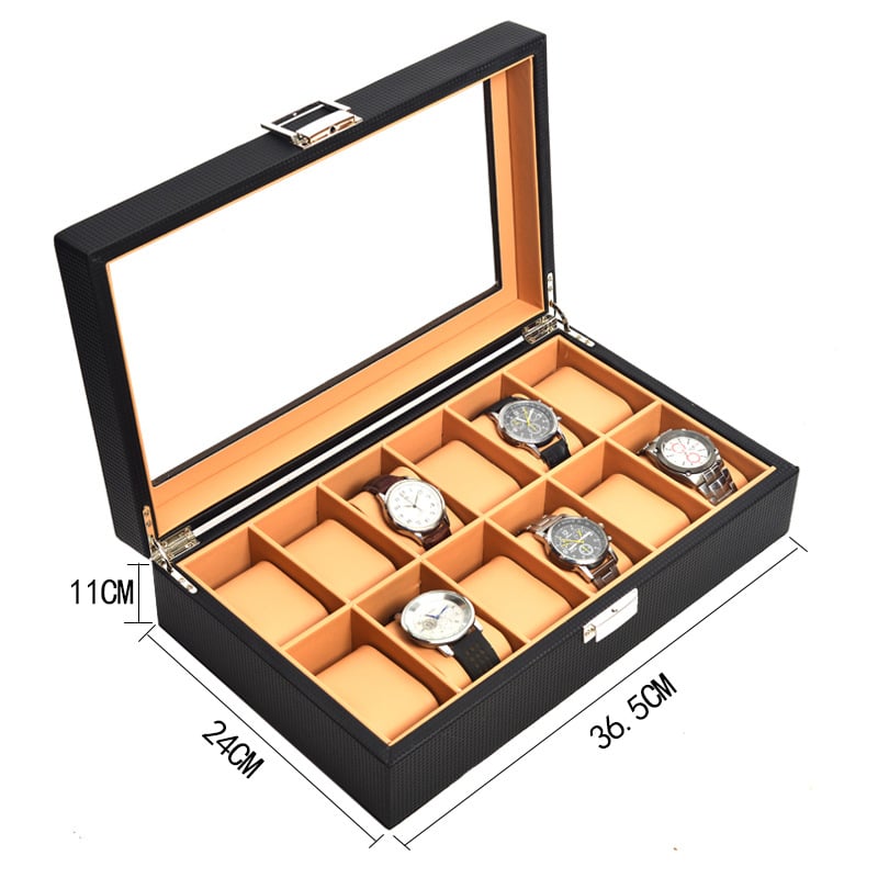 Cutie din lemn pentru ceasuri și ochelari, cu model împletit și 3/6/12 compartimente