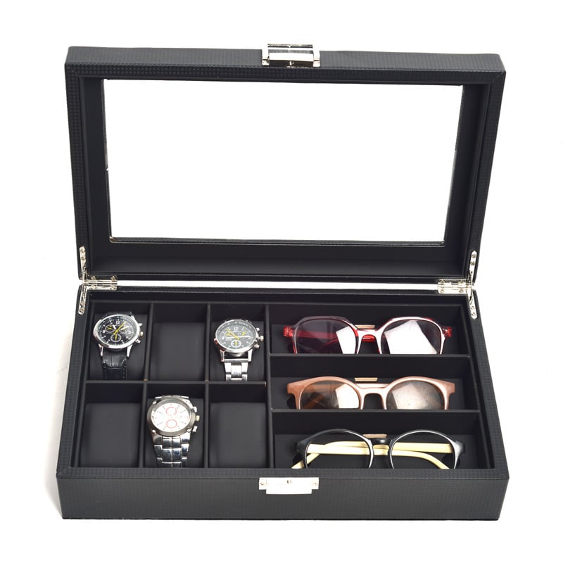 Cutie din lemn pentru ceasuri și ochelari, cu model împletit și 3/6/12 compartimente