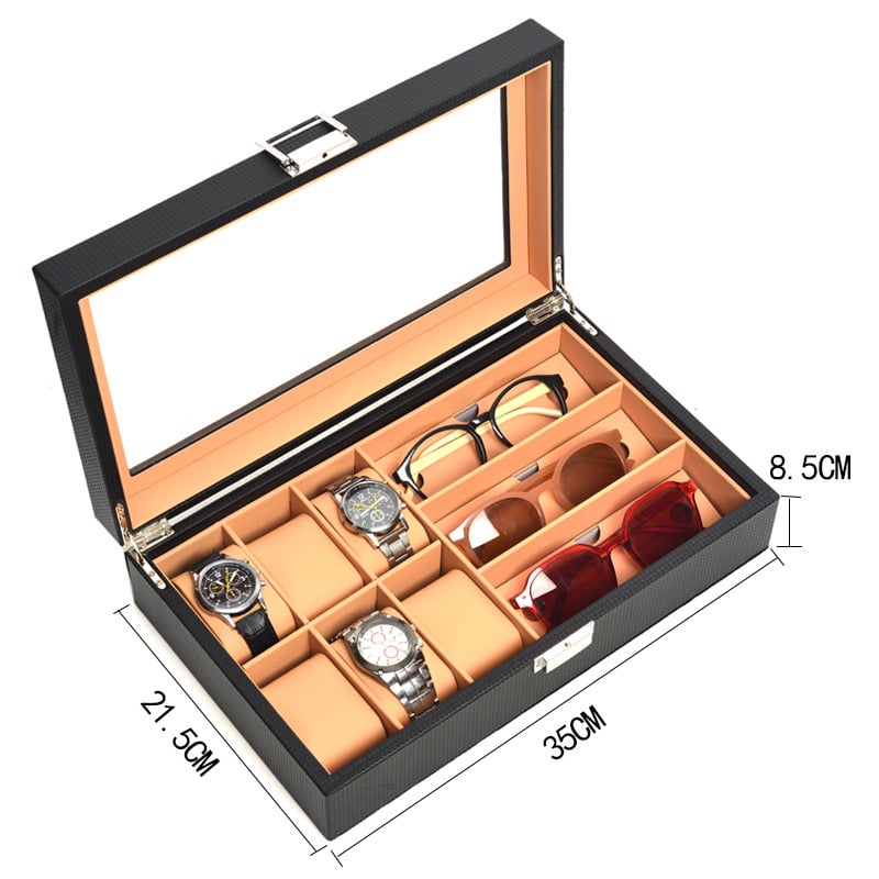 Cutie din lemn pentru ceasuri și ochelari, cu model împletit și 3/6/12 compartimente