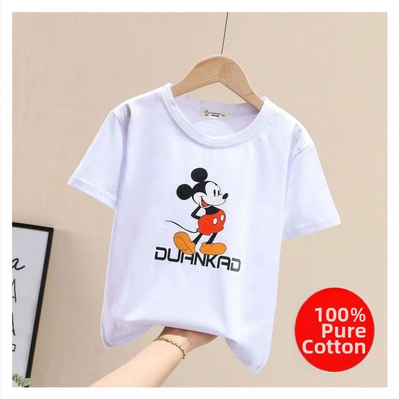 Meitenēm džinsa svārku komplekts ar bremzēm – divu daļu komplekts, īsām piedurknēm, korejiešu stilsā, karikatūras raksts, 95% kokvilnas maisījums