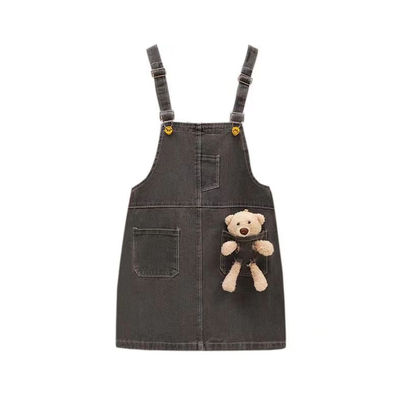 Meitenēm džinsa svārku komplekts ar bremzēm – divu daļu komplekts, īsām piedurknēm, korejiešu stilsā, karikatūras raksts, 95% kokvilnas maisījums