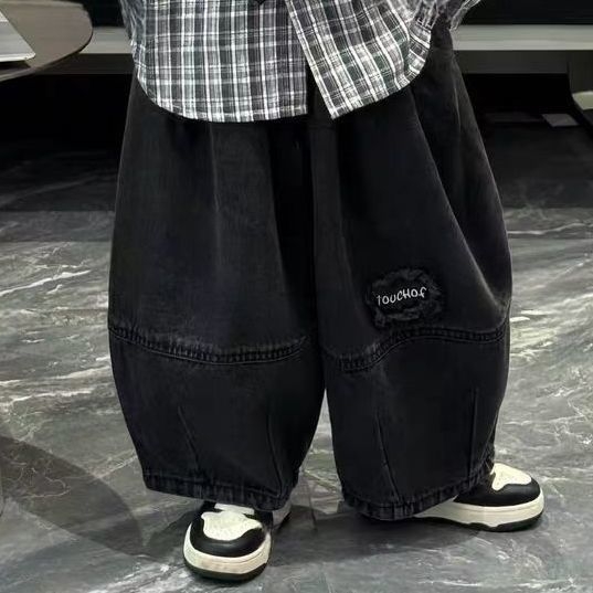 Patchwork krekls, adīta veste un svītru bikses — trīsdaļīgs bērnu uzvalks zēniem, garas piedurknes, rudens stils, Korejas stilā