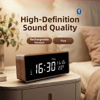 Mormon äratuskell, tammest korpus, LED-numbriline display, akudega toidetav elektrooniline liikumine, termomeeter ja nädalapäeva kuvamine