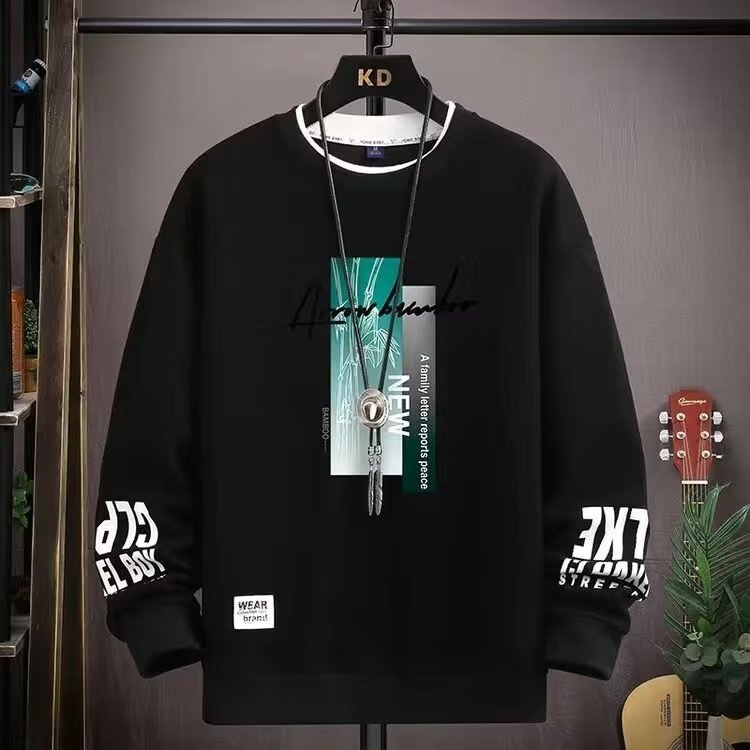 Pulover bărbătește din fleece, guler rotund, croi lejer, mâneci lungi, 100% poliester