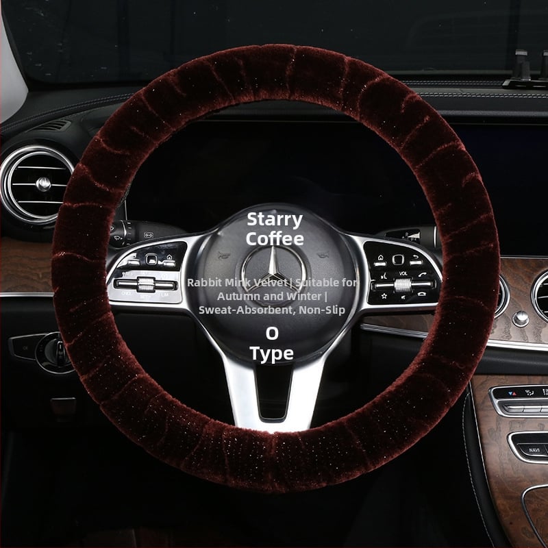 Κάλυμμα τιμονιού – χειμερινό βελούδινο, καθολική εφαρμογή, ραμμένο με μηχανή, Rabbit Mink Velvet, προστασία εσωτερικού αυτοκινήτου για όλες τις εποχές